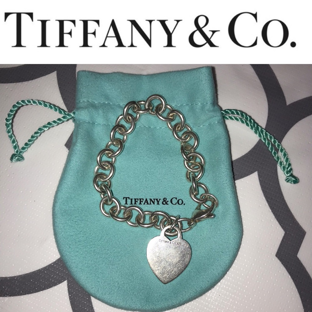 Tiffany & Co Heart Tag Charm Bracelet +Storage Bag